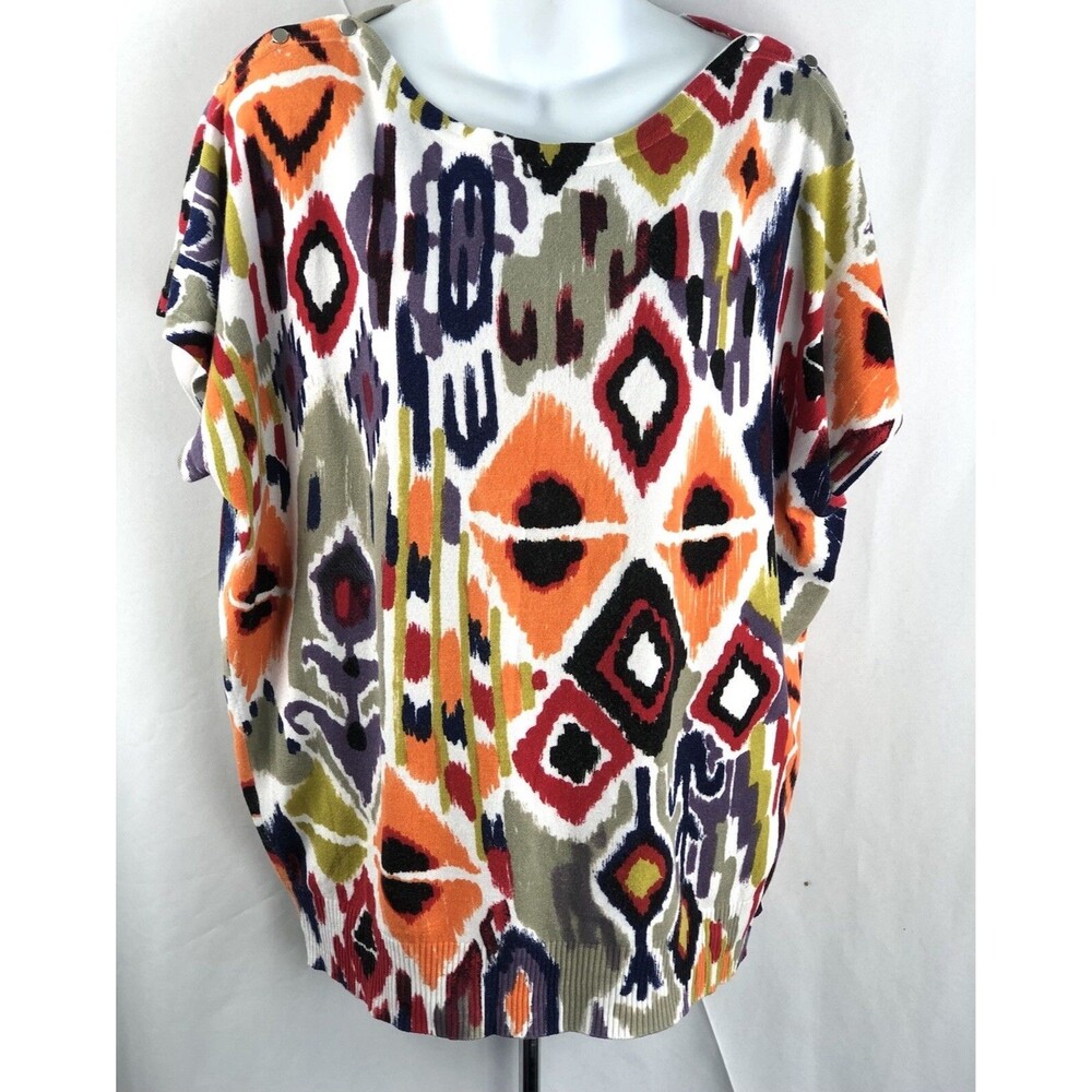 Joseph A Sweater L Art Geo Rayon Knit Top Dolman Sleeve Boat Neck Lightweight